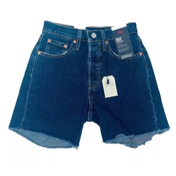 Levi’s 501 Women’s Shorts A High Rise Easy Through The Hip Blue Denim Sz 24 - Picture 2 of 11